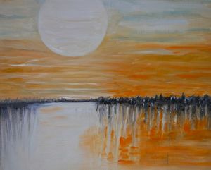 abstrakte Landschaft (Gelbtöne mit angedeutetem Mond)